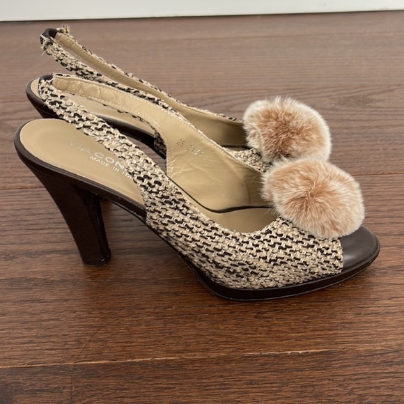 Via Condotti Women’s Peep Toe Brown Sling Backs Size 8.5 - Picture 3 of 6